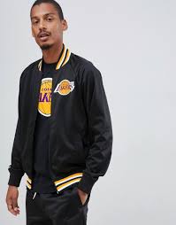 Men's letterman jacket lakers 24 black mamba forever kobe bryant tribute apparel. Mitchell Ness Synthetic L A Lakers Track Jacket In Black For Men Lyst