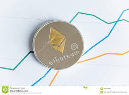Gold Ethereum Cryptocurrency Coin Top View On Line Graph