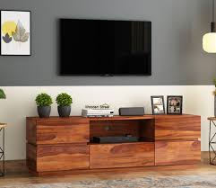 florian sheesham wood tv unit with