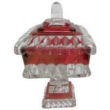 red flash square candy dish with lid