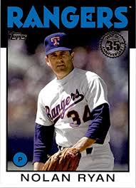 The wood grain borders encasing a color photo featured on the card fronts is reminiscent of topp's classic 1962 baseball set. Amazon Com 2021 Topps 1986 Topps Baseball 35th Anniversary 86b 34 Nolan Ryan Texas Rangers Official Mlb Trading Card In Raw Nm Or Better Collectibles Fine Art