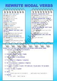 REWRITE MODAL VERBS (WITH KEY) - ESL worksheet by aragoneses