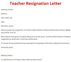resignation letter template teacher