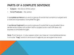 Grammar Complete Sentences Vs Fragments Parts Of A Complete