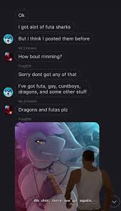 I got alot of futa sharks But I think I posted them before Sorry dont got  any of that I've got futa, gay, cuntboys, dragons, and some other stuff -  iFunny