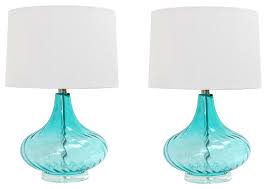 Lt3214 Blu Glass Table Lamp With Shade