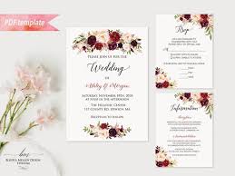 Printable Burgundy Floral Wedding Invitation Set Editable