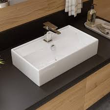 Alfi Brand Abc122 White 22 Rectangular Wall Mounted Ceramic Sink With Faucet Hole