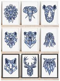 Animal Wall Art Prints Blue Geometric
