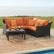 Rst Brands Deco 4 Piece Wicker Outdoor Sectional Set With Sunbrella Tikka Orange Cushions