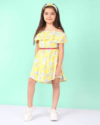ninos fl print fit and flare dress for s yellow 9 10y