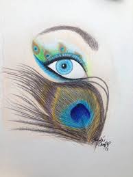 pea feather eye makeup drawing by