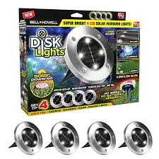 Bell Howell 4 Pack Bell And Howell Disk Lights 36x Brighter 43 2 Lumen 3 Watt Silver Stainless Steel Solar Integrated Led Path Light In The Path Lights Department At Lowes Com