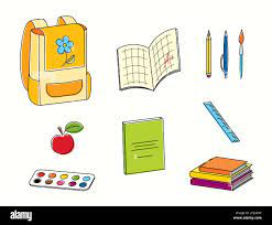 Jeu de fournitures scolaires pour l'éducation des enfants à l'école Image  Vectorielle Stock - Alamy