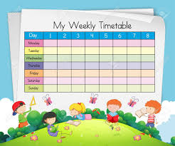 Weekly Timetable Template With Kids Playing In Park Illustration