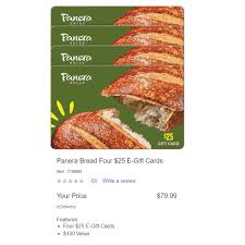 4 panera bread 25 e gift cards only