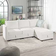 Naomi Home Modern Diy Collection Color White Material Linen Style Sofa With Ottoman
