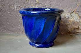 Pair Of Blue Ceramic Pot Caches Planter