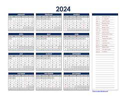 2024 excel yearly calendar free
