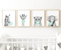 safari animal prints set of 4 teal