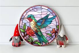 Stained Glass Hummingbird Round Png
