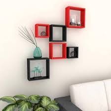 black and red wooden wall decor shelves