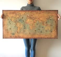 Us 3 59 10 Off Vintage The World Map Nautical Ocean Sea Maps Retro Old Paper Poster Wall Chart Sticker Antique Home Decor Map World In Wall Stickers