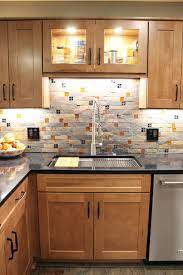 All tin backsplash tile colors & patterns. Waypoint Maple Spice Kitchen Cabinets W Fire Ice Brick Mosaic Backsplash Transitional Kitchen Cleveland By Cabinet S Top Houzz Uk
