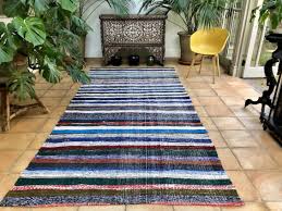 turkish kilim blue striped vine rug