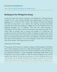 It ranges from bullying that is as simple as failing to honor a person's request of ceasing to. Bullying In The Philippines Free Essay Example