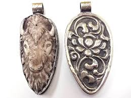 nepal bone buffalo pendant silver