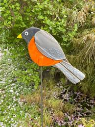 Fused Glass Bird Garden Stake Robin