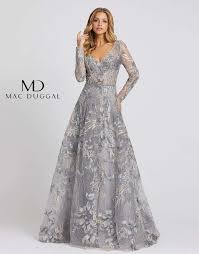 Mac Duggal 20214d Long Sleeve Embroidered Dress