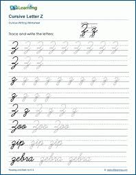 cursive writing letter z worksheets