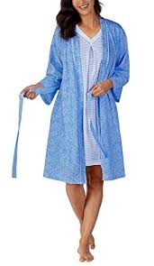 Carole Hochman Womens Jersey Knit Chemise Robe Set Blue X Large