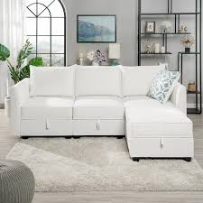 Naomi Home Modern Diy Collection Color White Material Linen Style Sofa With Ottoman