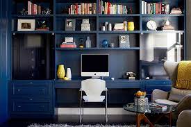 The elegance of this commodious blue office is unquestionable. 10 Eclectic Home Office Ideas In Cheerful Blue