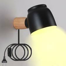 Rotatable Wooden Wall Sconce With Plug