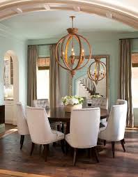 blue and taupe dining room with