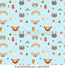 Cute Seamless Pattern With Cartoon Animals Happy Birthday Theme Sweet Background For Children