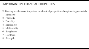 Mechanical properties are the physical properties of the material which describes its behaviour there are many mechanical properties of materials and some key properties among them are. Mechanical Properties Of Engineering Material Youtube