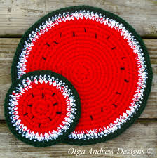 watermelon doily and coasters crochet