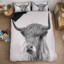 3d Animal Highland Cow Duvet Cover And