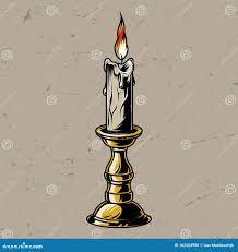 Винтажная колоритная горящая свеча в свечке Иллюстрация вектора -  иллюстрации насчитывающей художничества, вектор: 162504998