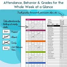 Classroom Seating Chart Attendance Grade Sheet Behavior Tracking Template
