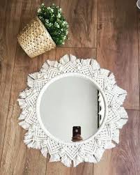 White Macrame Handmade Wall Mirror