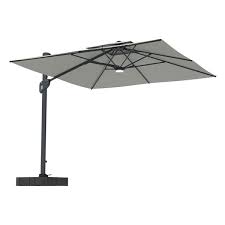 Mondawe 10 Ft Grey Offset No Tilt Patio Umbrella With Base And Bluetooth Ambient Light Mo Wg01gyled B