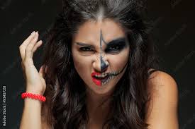 beautiful woman with make up skeleton