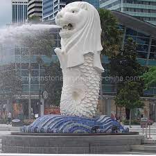 White Marble Stone Merlion Statue Water