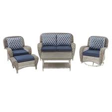 Home depot offers sooo many cute sets. Hampton Bay Beacon Park 5 Piece Gray Wicker Patio Deep Seating Set With Midnight Cushions Frs80812c Stg The Home Depot
